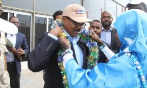 Farmajo lands in Mogadishu; greeted by thousands of supporters