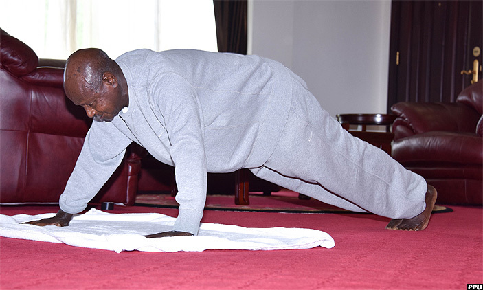 Exercising indoors: President Museveni walks the talk