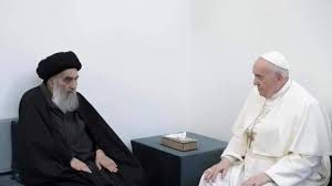 Baadariga Pope Francis,  oo kulan  Ciraaq kula yeelanaya Hogamiyaha Shiicada Ciraaq